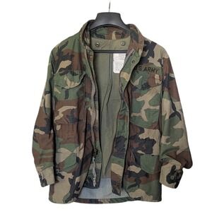Vintage 1982 US Army M65 Field Jacket Woodland Camo 101st Airborne Small Short